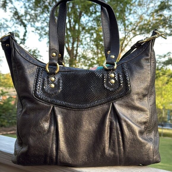 Coach Ashley(F20104) Black Leather w/Python Embossed Trim Tote/Shoulder Bag(EUC) - Picture 8 of 17